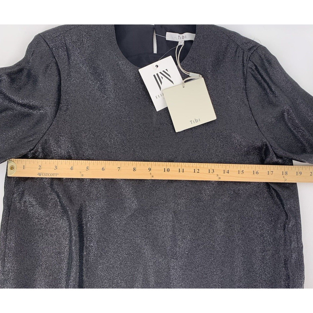 NWT Tibi Lame Flap Cuff Crewneck Top Blouse Black Sparkle 2 - Picture 14 of 16